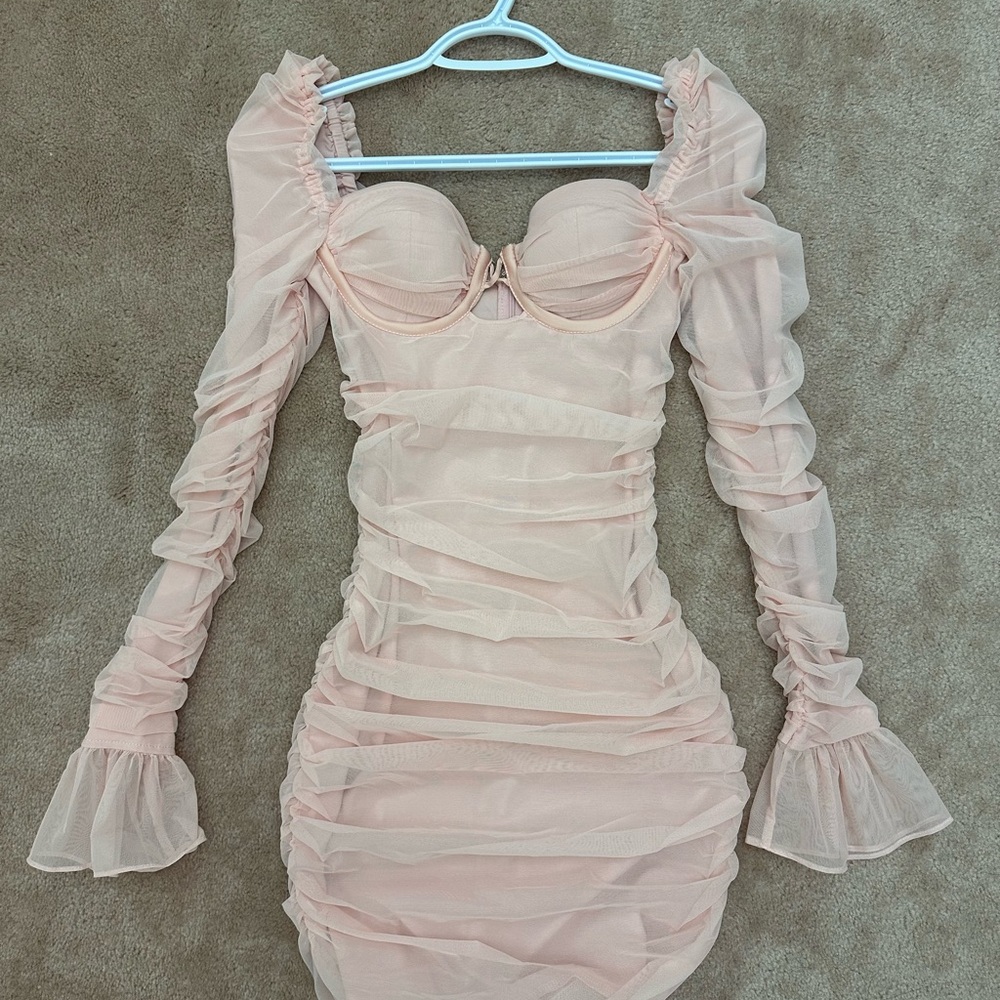 Ruched Mesh Cut Out Mini Dress